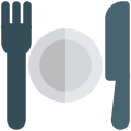 Restaurant with kitchenware and cutlery layout with knife and fork icon