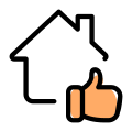 Positive review of a smart home with a thumbs up gesture icon