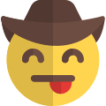 Pictorial representation of cowboy emoticon with tongue stuck out icon