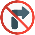 Do not turn right side with Traffic sign board crossed icon