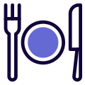 Restaurant with kitchenware and cutlery layout with knife and fork icon