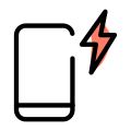 Mobile with power and flash - lighting bolt logotype icon