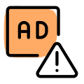 Invalid ads with warning message alert logotype icon