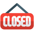 Closed sign board hanging at shopping mall door icon