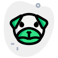 Upset pug dog emoji with angry face and raised eyebrows icon