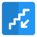 Downstairs with emergency exit and downward direction icon