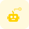 Robot unlock tool with key, authentication process isolated on a white background icon