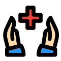 Health care professional with hands and plus logotype icon