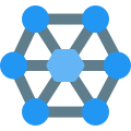 Atom structure with lattice holding each other icon