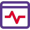 Line graph infographics on a web page template under landing page icon