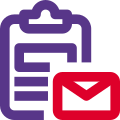 Share report attached with clipboard with envelope logotype icon