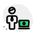 Businessman working online on a laptop computer icon