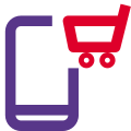 带有购物车标志的手机上的外部在线市场行动二重复兴 icon