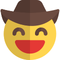 Broad grinning smiling eyes cowboy with hat icon