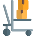 Hand-held pallet material handling unit with boxes loaded icon