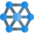 Atom structure with lattice holding each other icon