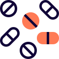Collection of different size of medicines and capsule icon