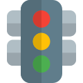 Traffic lights with all three lights isolated on a white background icon