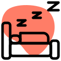 Tourist sleeping in hotel room with Z snoozing layout icon