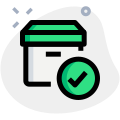 Quality check with tick mark on a cargo delivery box icon