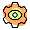 Eye in setting cog wheel isolated on white background icon