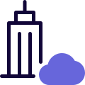 Modern office building with cloud connected internet service icon