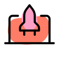 Rocket speed on portable laptop isolated on white background icon
