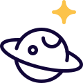 Saturn with star shining in the space icon