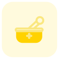 Ayurveda medication mortar and pestle with grinding meds icon