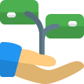 Money growth and investment concept with pot and leaf as money icon