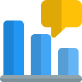 Bar chart report discussed with peer, speech bubble logotype icon