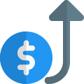 Dollar rise in international market with up direction arrow icon