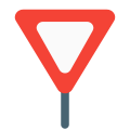 Give way with inverted triangle shape road sign icon