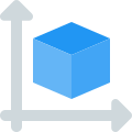 Three-dimensional cubic shape plotting of xy to see dimensions icon