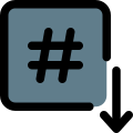 Social media hashtag with down arrow isolated on a white background icon