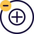 Negative charge on an atom with positively charged in center icon