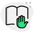 Stop and gesture on a open book isolated on a white background icon