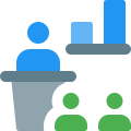 Bar graph presentation with team leader and their audiences icon