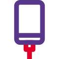 Smartphone on power charging with cable attached icon