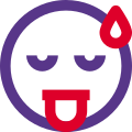 Exhausted emoticon with tongue-out and sweat drop icon