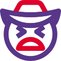 Uncomfortable cowboy emoticon facial expression with hat icon