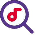 Magnifying glass Logotype for searching music online icon