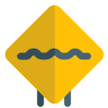 Rough road ahead with multiple bumps traffic board icon