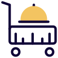 Food serving at hotel trolley with dome lid icon