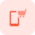 Online marketplace on cell phone with cart logotype icon
