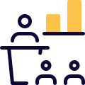 Bar graph presentation with team leader and their audiences icon