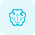 Brain connected to several multiple nodes isolated on a white background icon