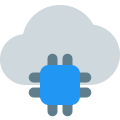 Micro processor on a cloud isolated on a white background icon
