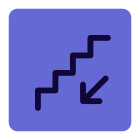 Downstairs with emergency exit and downward direction icon