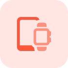 Smartphone connected with smartwatch isolated on white background icon